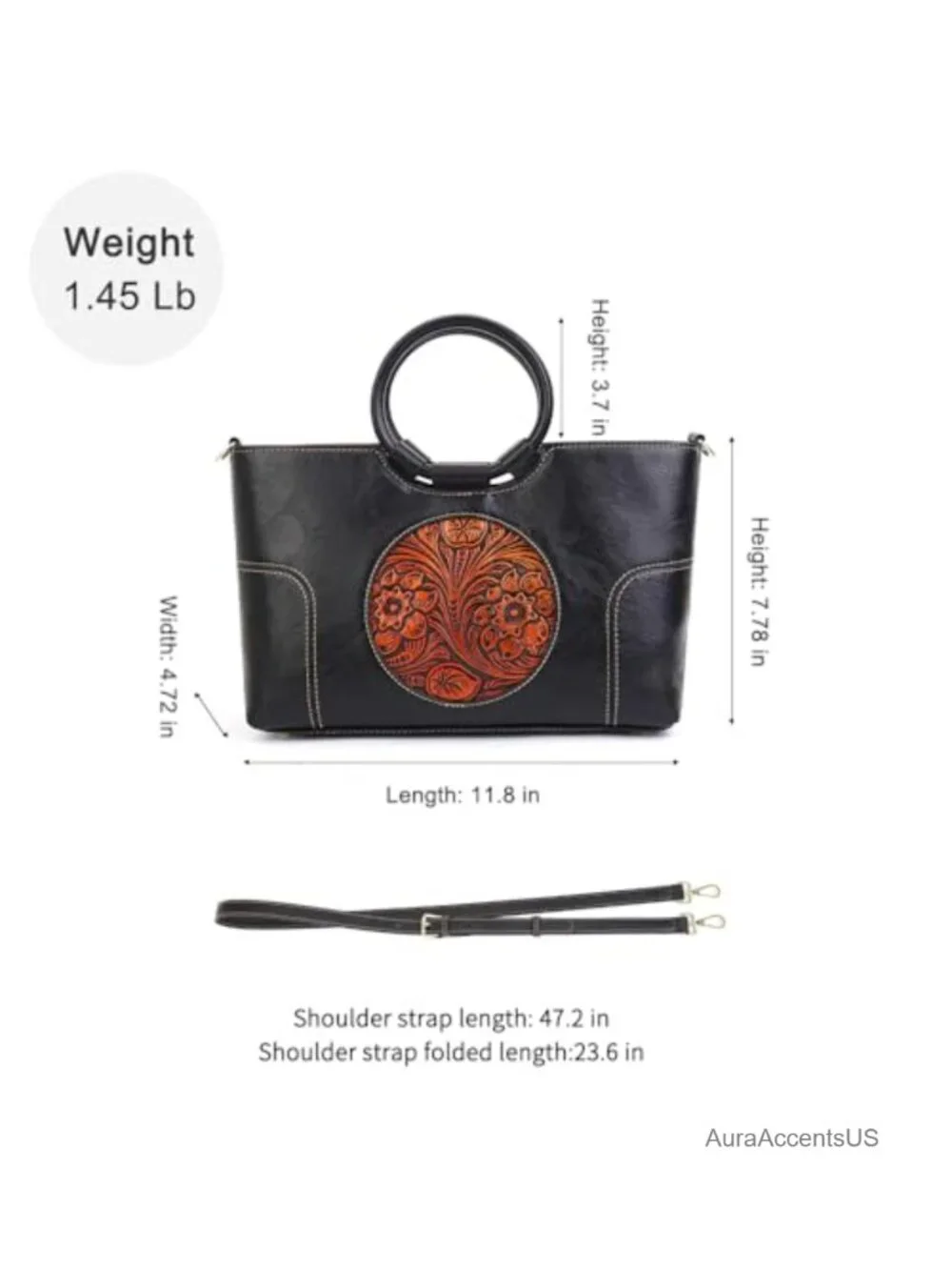 Vintage PU Leather Satchel Top-Handle Tote Bag with Detachable Strap for Women